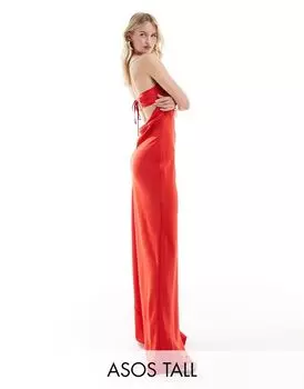 Красное атласное платье макси с завязками на спине ASOS DESIGN Tall