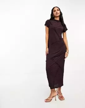 Красное атласное платье макси с жатыми швами ASOS
