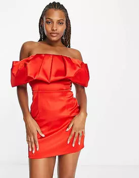 Красное атласное платье мини с оборками Miss Selfridge
