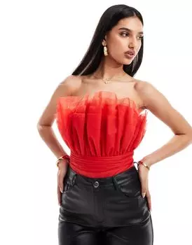 Красное боди из тюля-бандо Lace & Beads