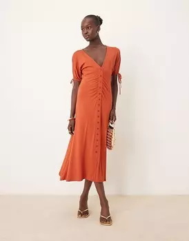 Красное чайное платье миди с завязками на рукавах и пуговицами ASOS DESIGN