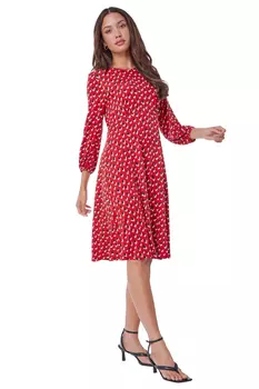 Красное чайное платье с абстрактным животным принтом Roman