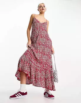 Красное длинное пляжное платье-комбинация Superdry Vintage