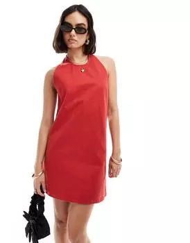 Красное джинсовое платье с воротником-халтер ASOS DESIGN