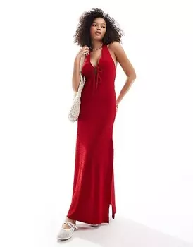 Красное фактурное платье макси Miss Selfridge