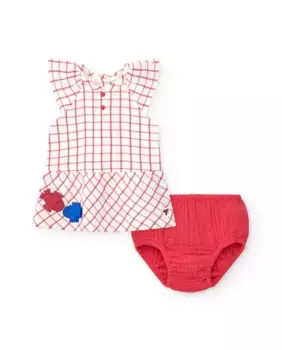 Красное клетчатое платье для девочки с подходящей однотонной попой Tuc tuc, красный
