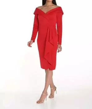 Красное коктейльное платье с открытыми плечами Frank Lyman
