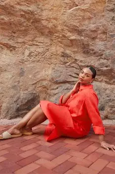 Красное льняное платье-рубашка Curve Live Unlimited, красный