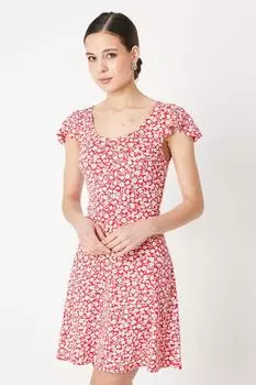 Красное мини-платье с круглым вырезом и развевающимися рукавами в стиле Ditsy Dorothy Perkins, красный