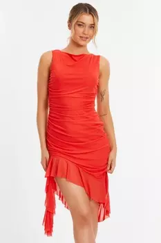 Красное мини-платье с сетчатыми оборками QUIZ Clothing