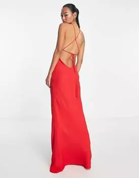 Красное мягкое платье макси с завязками на шее ASOS DESIGN