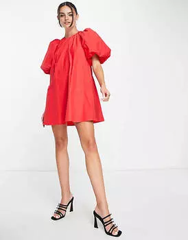 Красное объемное платье мини с открытой спиной & Other Stories