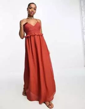 Красное платье макси на бретелях с кружевными вставками Vero Moda