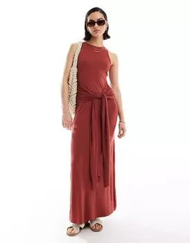 Красное платье макси с драпировкой и завязкой спереди ASOS DESIGN