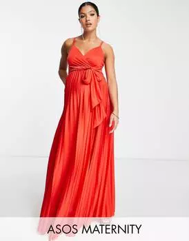 Красное платье макси с глубоким вырезом и поясом ASOS DESIGN Maternity