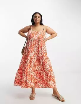 Красное платье макси с открытой спиной и низким подолом ASOS DESIGN Curve