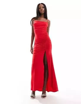 Красное платье макси с воланами London Flounce London