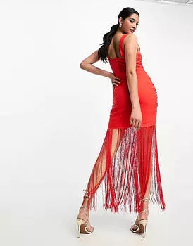 Красное платье макси со сборками и квадратным вырезом ASOS DESIGN