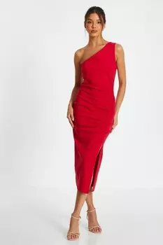 Красное платье мидакси на одно плечо с оборками QUIZ Clothing