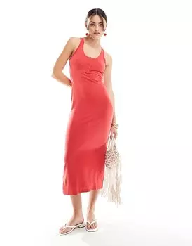 Красное платье миди из джерси с пуговицами Mango