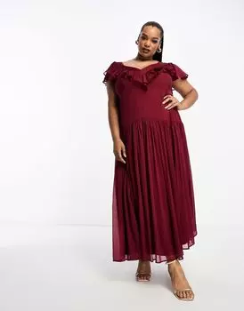 Красное платье миди с оборками и открытой спиной ASOS DESIGN Curve