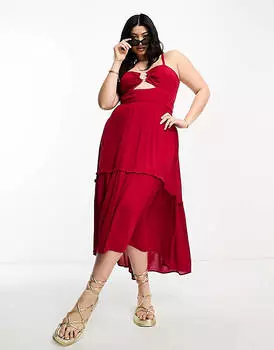 Красное платье миди с вырезом-капля River Island Plus
