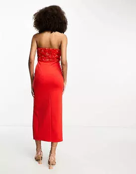 Красное платье миди с высоким разрезом и высоким разрезом ASOS DESIGN