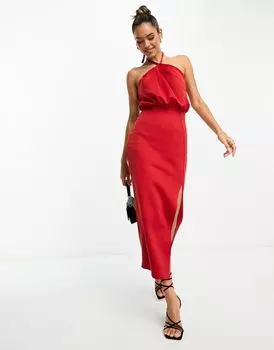 Красное платье миди со складками и лямками ASOS DESIGN