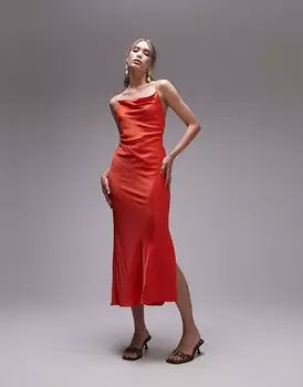 Красное платье миди Topshop – с воротником-хомутом и глубоким вырезом на спине