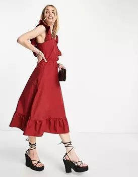 Красное платье миди Vero Moda – Aware – с перекрещивающимися деталями спереди и рюшами