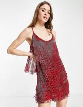 Красное платье мини с бахромой и украшением ASOS DESIGN