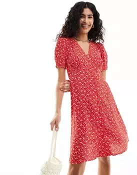 Красное платье мини с цветочным принтом и пуговицами & Other Stories