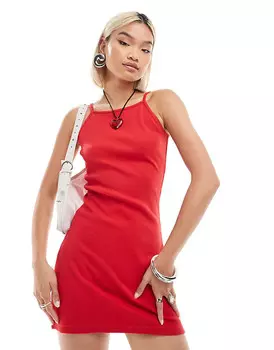 Красное платье мини в рубчик с бретелями и высоким овальным вырезом Daisy Street
