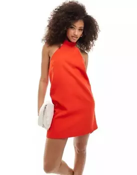 Красное платье с воротником-халтером Mango