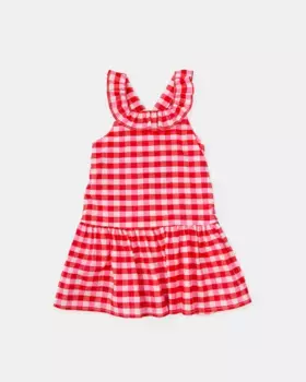Красное платье в клетку для девочки с перекрещенными бретелями Tutto Piccolo, красный