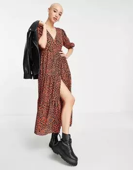 Красное ярусное платье миди с запахом спереди ASOS DESIGN