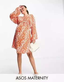 Красное расклешенное платье мини с цветочным принтом ASOS DESIGN Maternity
