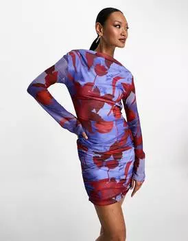 Красное сетчатое мини-платье с высоким вырезом и сборками ASOS DESIGN