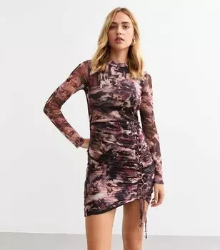 Красное сетчатое мини-платье со сборками и принтом Renaissance New Look, красный