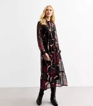 Красное шифоновое платье-миди с цветочным принтом New Look, красный