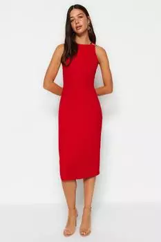 Красное тканое платье с деталью и аксессуарами Trendyol, 100% вискон