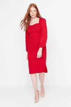 Красное тканое платье с завязками Trendyol, красный