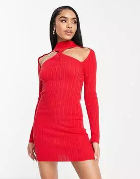 Красное трикотажное мини-платье с заклепками спереди ASOS DESIGN