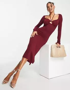 Красное трикотажное платье миди с перекрещенными лямками ASOS DESIGN