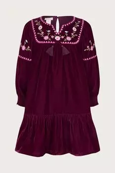 Красное вышитое платье на резинке Monsoon, красный