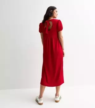Красное жатое платье-миди с короткими рукавами New Look, красный