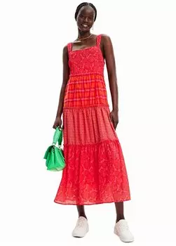Красное женское летнее длинное платье с U-образным вырезом 23SWVW20 Desigual