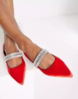 Красные атласные балетки с застежками-балетками ASOS Love-affair