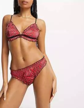 Красные атласные стринги с резинкой в клетку ASOS Brodie