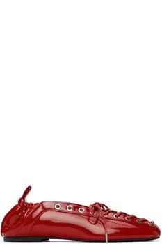 Красные балетки на шнуровке GANNI
